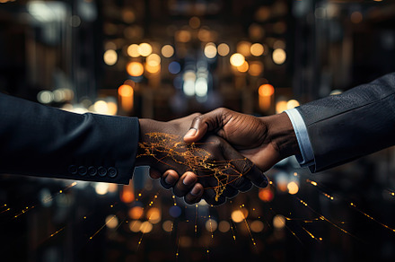 Business man handshake on the bokeh, a Photo by SaroStock