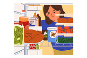People look for food in fridge set, a Food Illustration by Good Studio (Thumbnail 3 of 7)