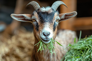 Goat munching grass, portrait, rusti, an Animal Photo by Pixeness Studio