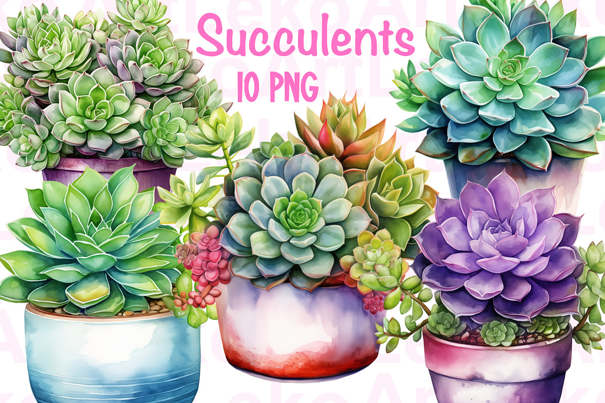 Succulents Watercolour Clipart, a Decorative Illustration by LekoArt (Photo 1 of 10)