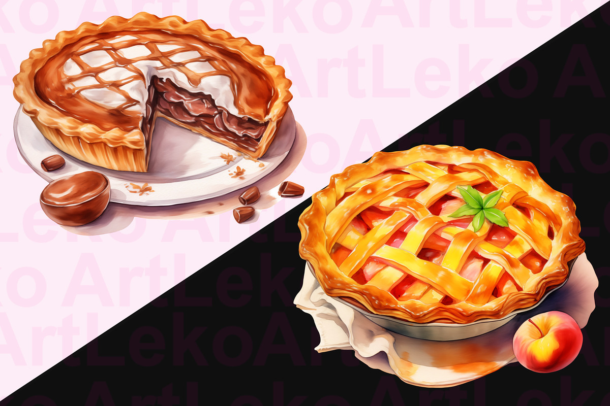 Fruit Pies Watercolor Clipart, a Food Illustration by LekoArt (Photo 8 of 10)