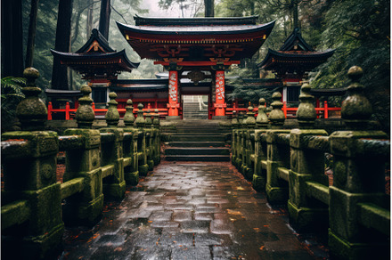 Vibrant Japanese red arch. Generate, a Nature Photo by Ylivdesign