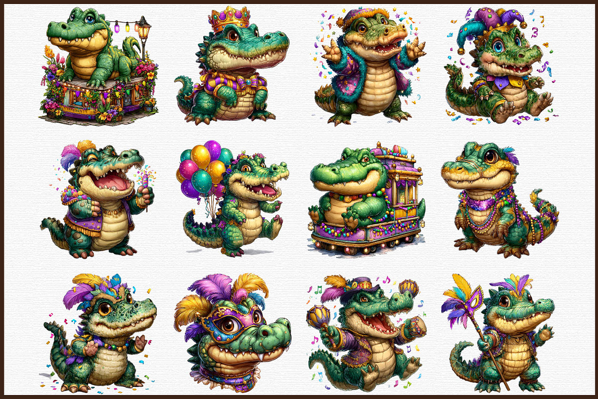 Watercolor Mardi Gras Crocodile Clip, an Illustration by Sublimation Artist (Photo 3 of 6)