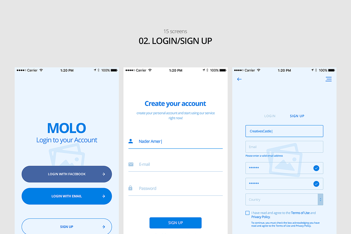 molo Mobile Wireframe Kit, a Wireframe Template by CreativesCastle (Photo 4 of 14)