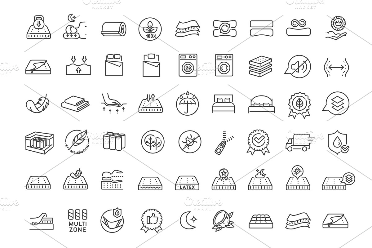 Mattress and Bedding Icons, an Outline Icon by Tettygreen (Photo 2 of 2)