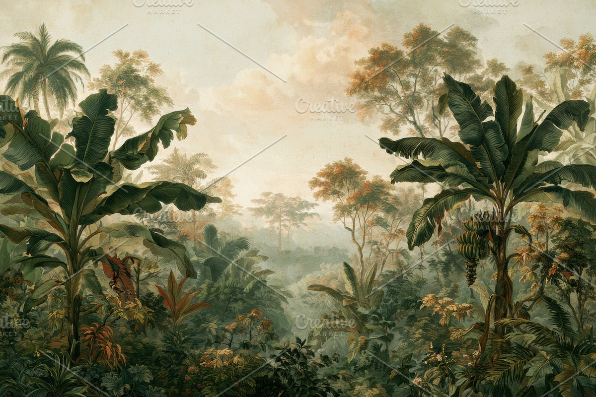 Atmospheric Vintage Jungle Wallpaper, a Decorative Illustration by Virgo Studio