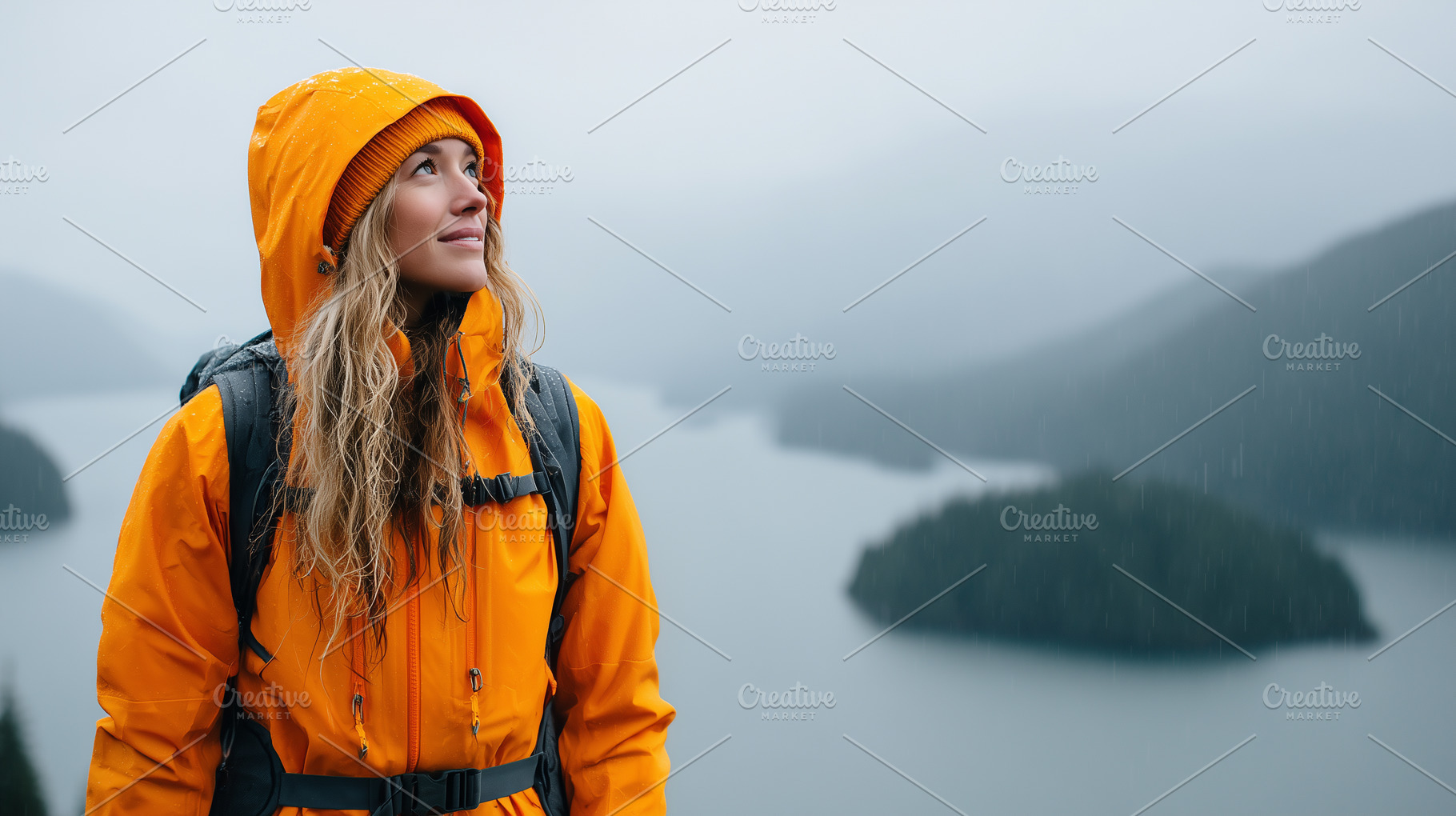 Woman in bright orange rain jacket, a Person Photo by MistyDay