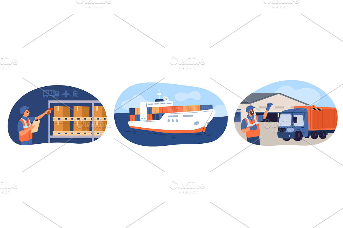 Cargo delivery scenes. Global, a Transportation Illustration by Vectorbuum