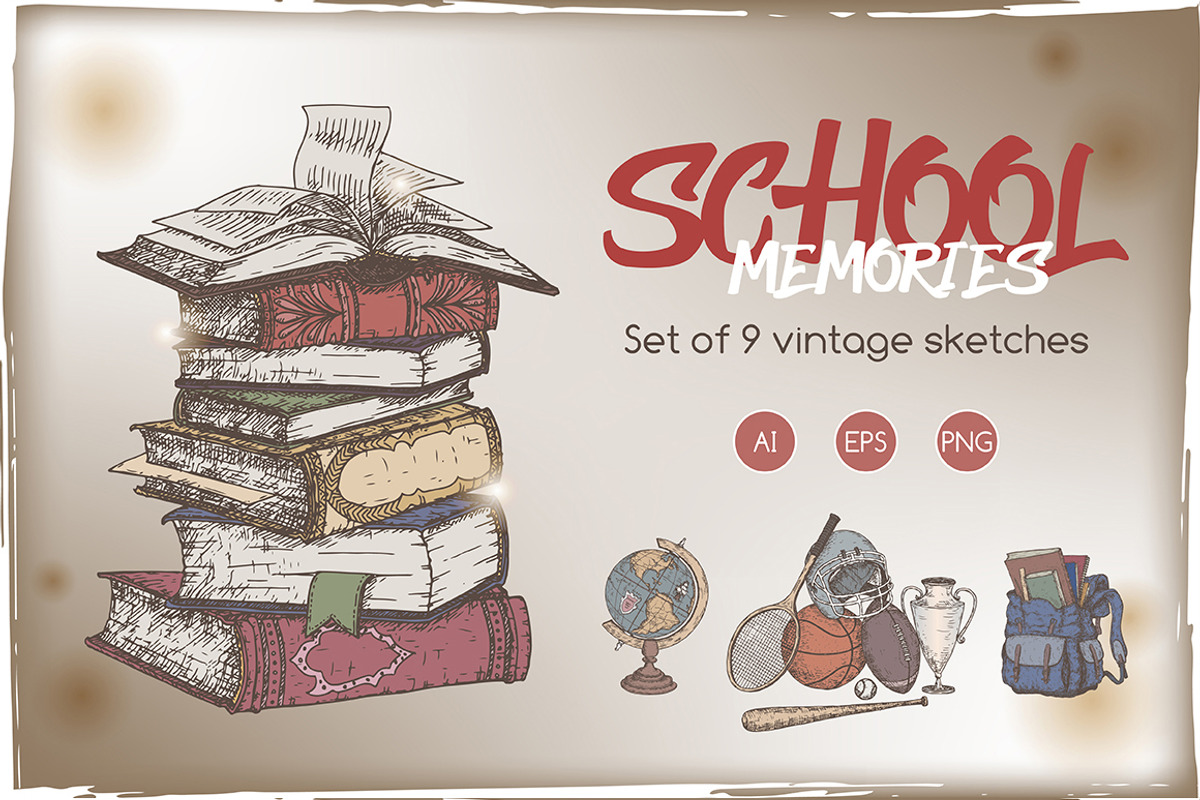 School memories vintage sketch set, a Graphic by Quetzal Art (Photo 1 of 6)
