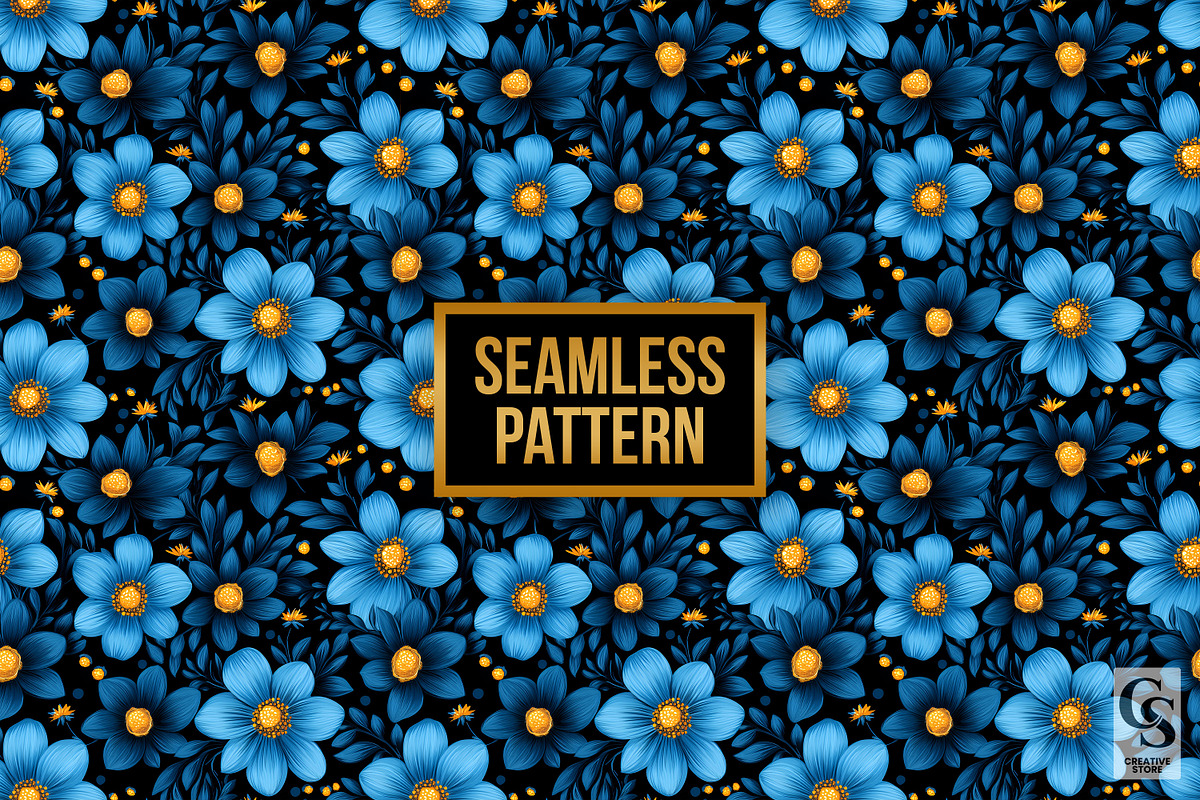 Dark Blue Flowers Seamless Patterns, a Pattern Graphic by Creative Store (Photo 4 of 5)