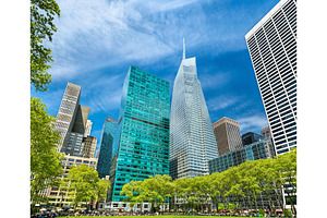 Buildings at bryant park in new york city containing nyc, manhattan, and city, an Architecture Photo by Leonid Andronov