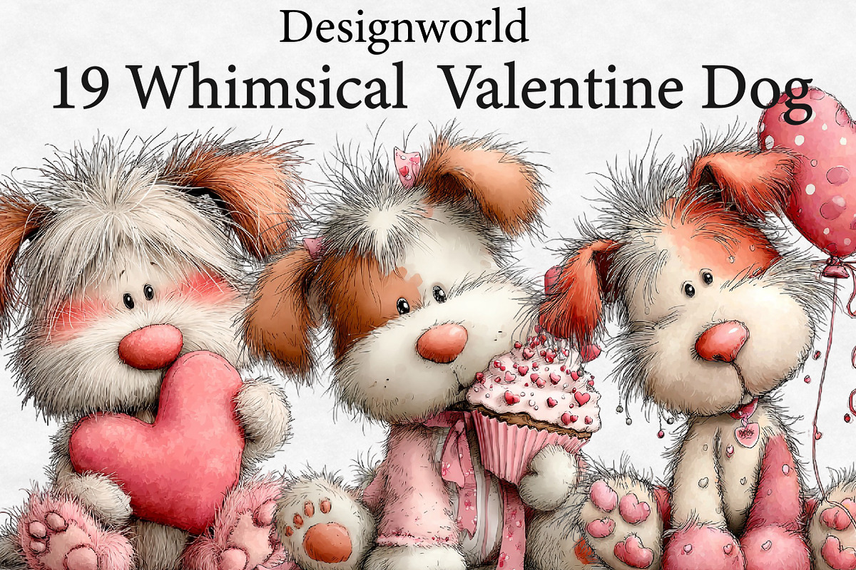 Whimsical Valentine Dog clipart, an Illustration by Designworld (Photo 1 of 6)