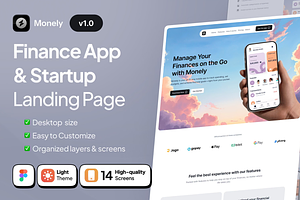Monely – Finance App Landing Page, an UI Kit Template by AtelierDuVow