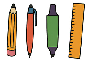 Back to school theme with isolated s, an Illustration by Dvoevnore photos