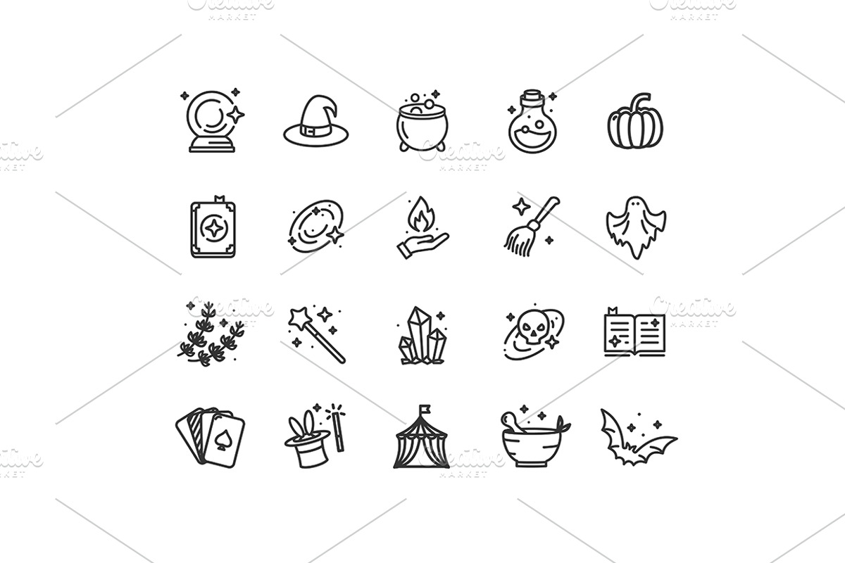 Magic Witch Halloween Signs Icons, an Outline Icon by Vector and Templates (Photo 2 of 2)