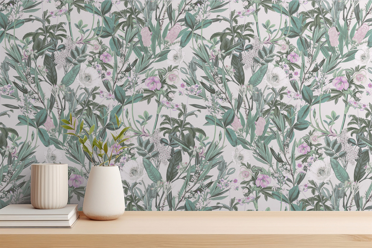 Mint Pink Flower Wallpaper, a Wallpaper Graphic by MalyskaStudio (Photo 3 of 6)