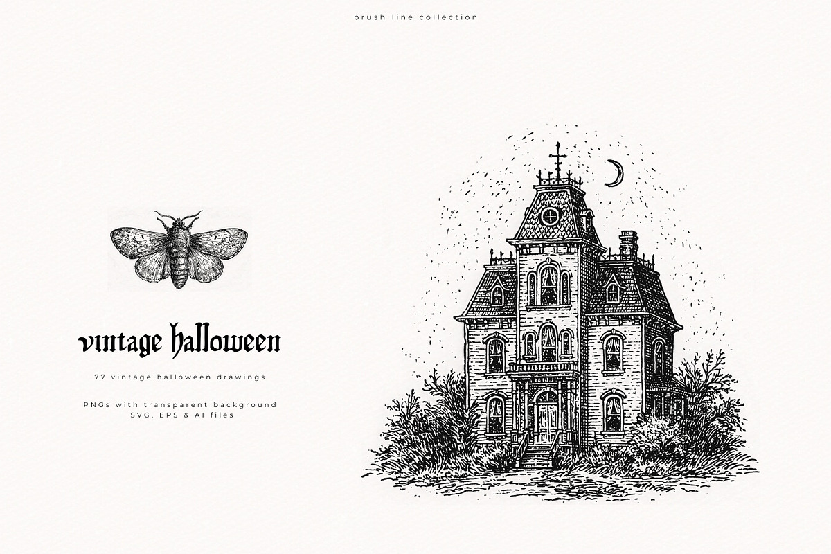 Vintage Halloween Drawings, a Seasonal Illustration by PeDe Designs (Photo 10 of 12)