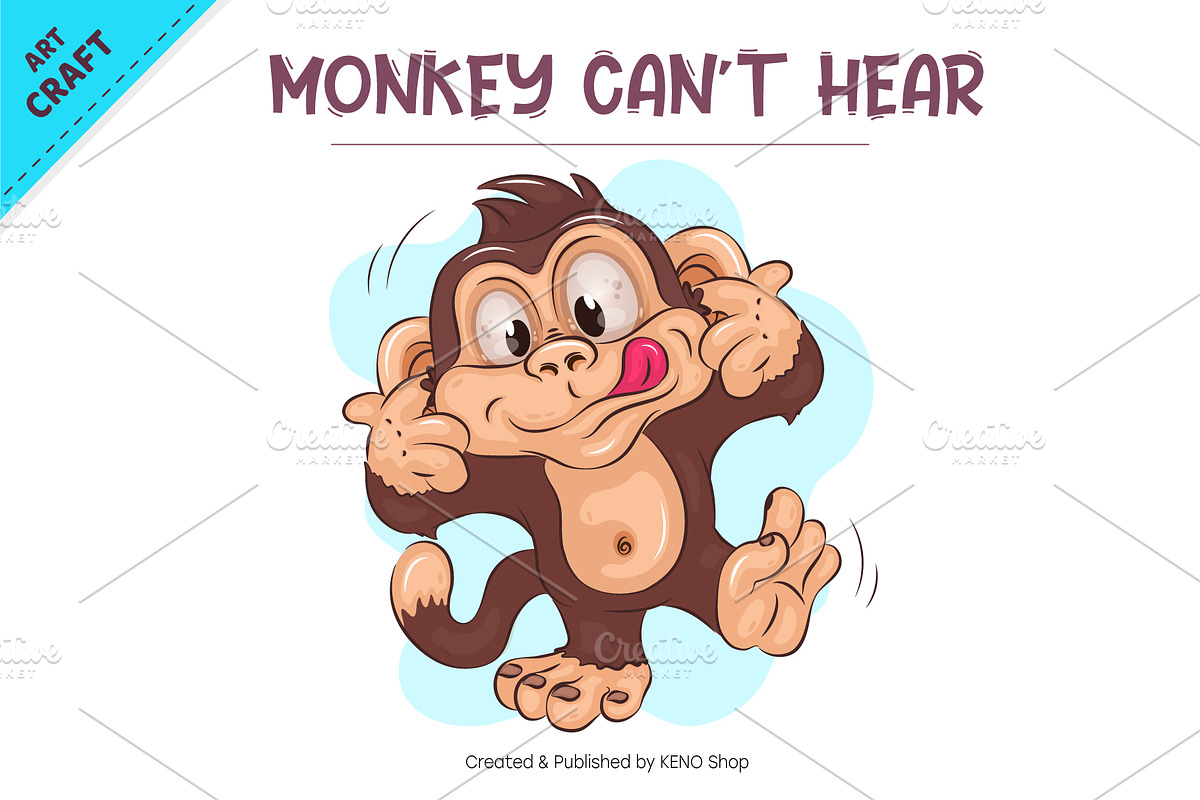 Cartoon Monkey Can't Hear. Crafting, an Animal Illustration by KENO Mascots (Photo 2 of 3)
