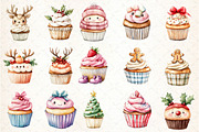 Christmas Kawaii Cupcakes Clipart, an Illustration by DreamCafeArt (Thumbnail 4 of 5)