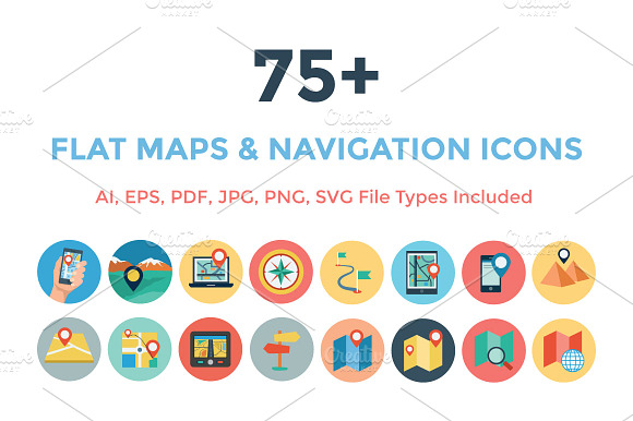 75 Flat Maps And Navigation Icons