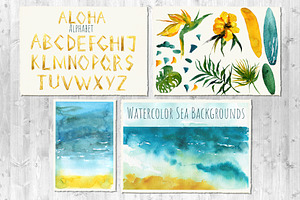 Beach Activities Collage Watercolor