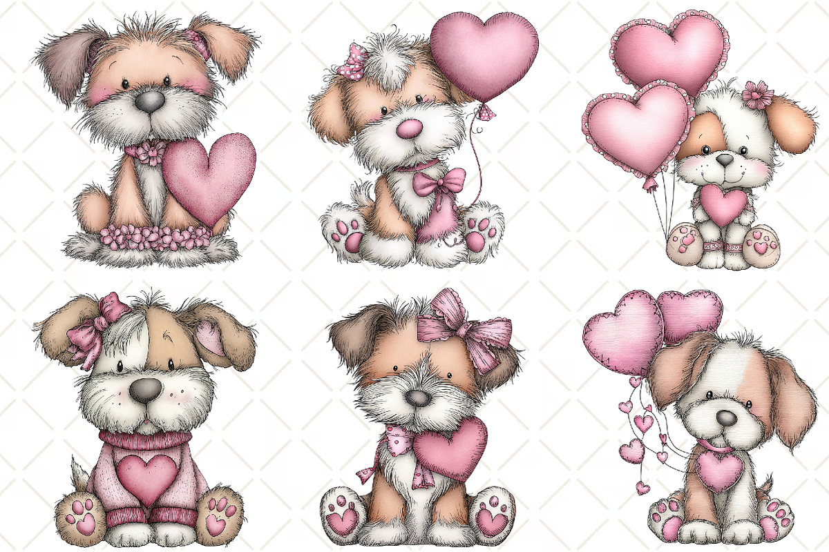 Whimsical Valentine Dog Clipart, an Illustration by Black Bird Studio (Photo 3 of 6)
