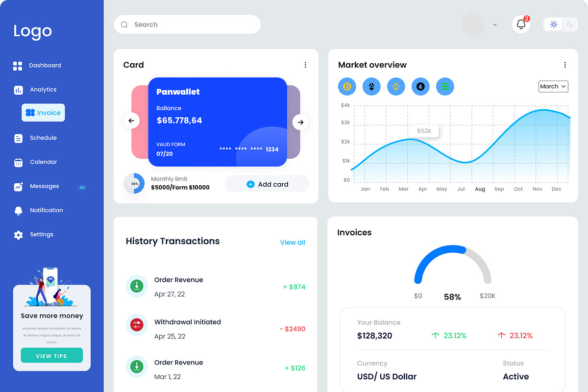 Cryptocurrency Trading App Dashboard, an UI Kit Template by Simona Meleca (Photo 3 of 4)