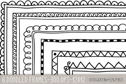 6 Doodle Frames, 12x12 Overlays