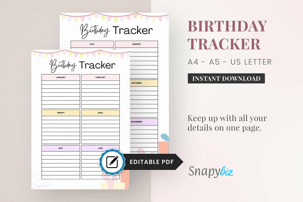 Editable Birthday Tracker | Creative Market