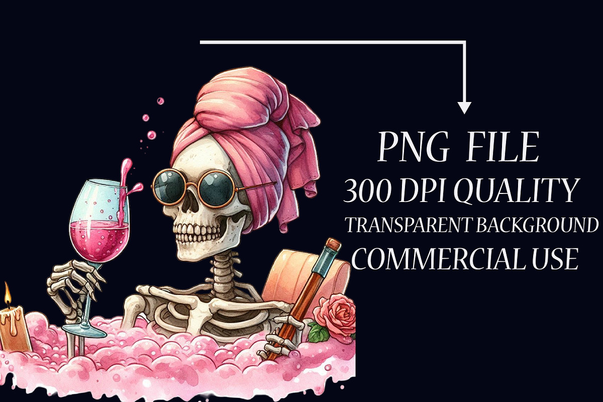 Skeleton Drinking Wine Clipart PNG, an Illustration by Libby Wishes (Photo 5 of 5)