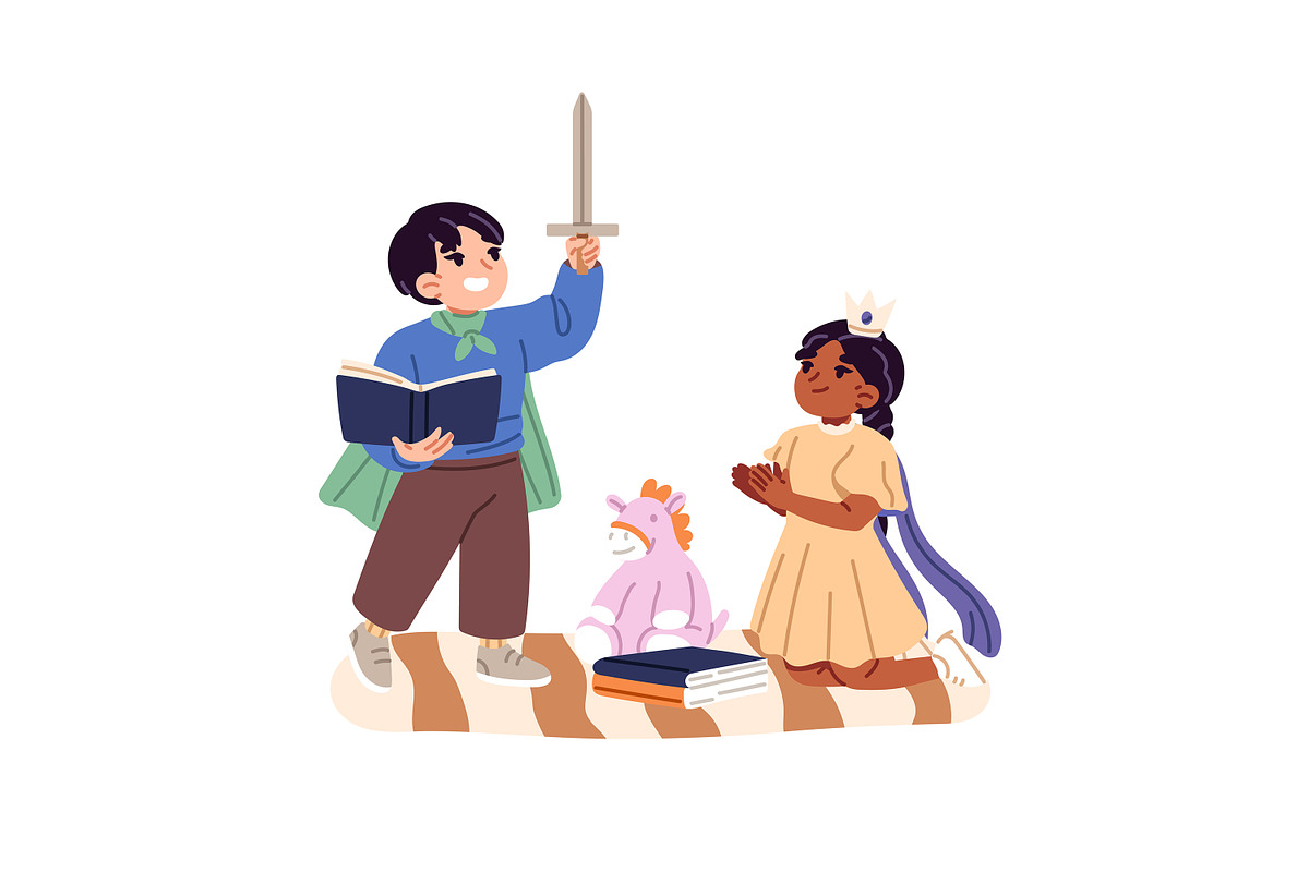 Cute kids reading paper books set, a Person Illustration by PaperTrident (Photo 2 of 9)