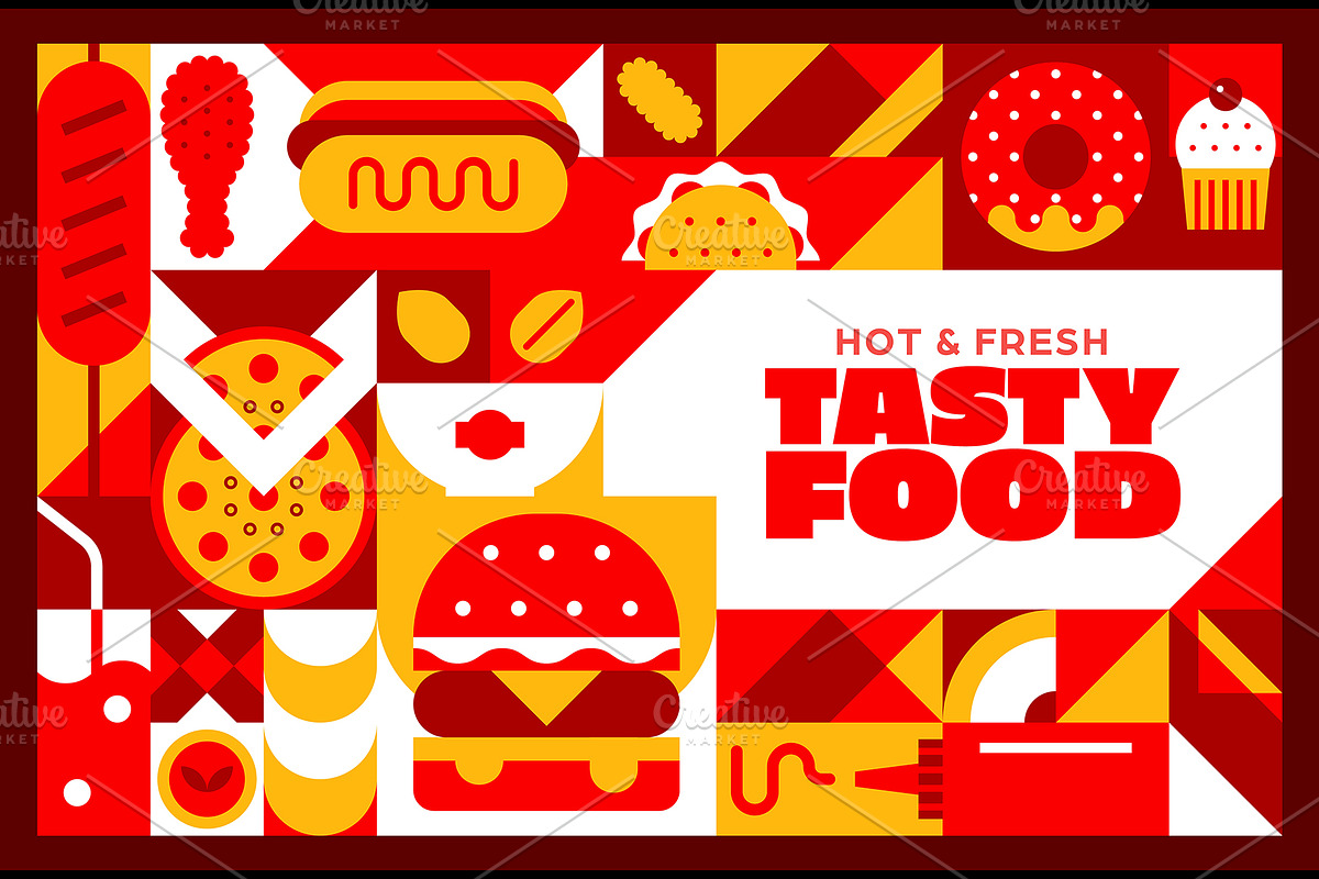 Fast food geometric takeaway pattern, a Food Illustration by Buch&Bee (Photo 1 of 3)