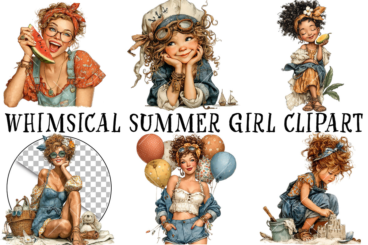 Whimsical Summer Girl Clipart, an Illustration by OK Design (Photo 2 of 6)
