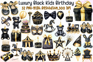 Luxury Black Kids Birthday Clipart, an Illustration by Sublimation Artist