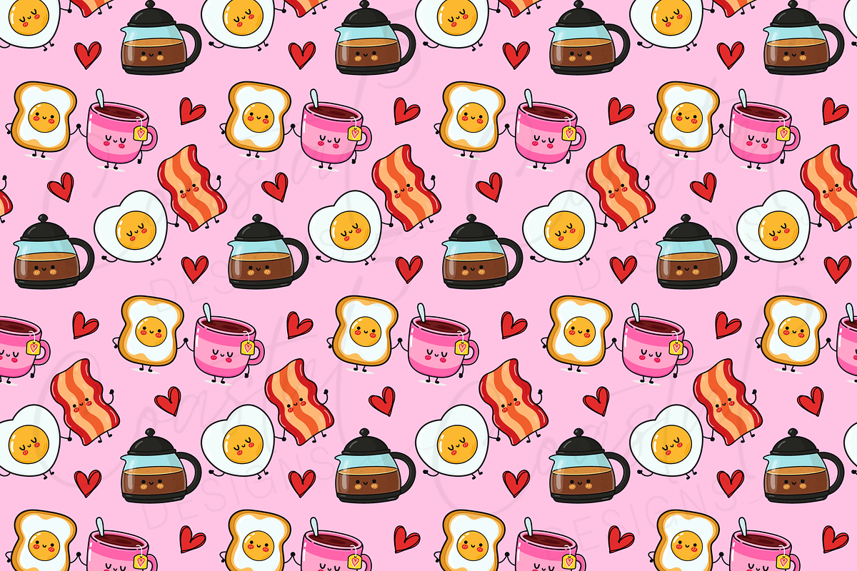 Kawaii Breakfast Seamless Pattern, a Pattern Graphic by Coastal 5 Designs (Photo 2 of 3)