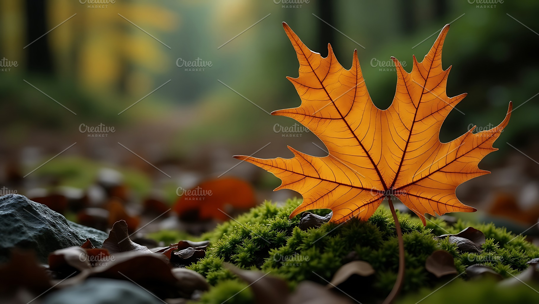 Vibrant orange maple leaf rests, a Background Photo by Artonix