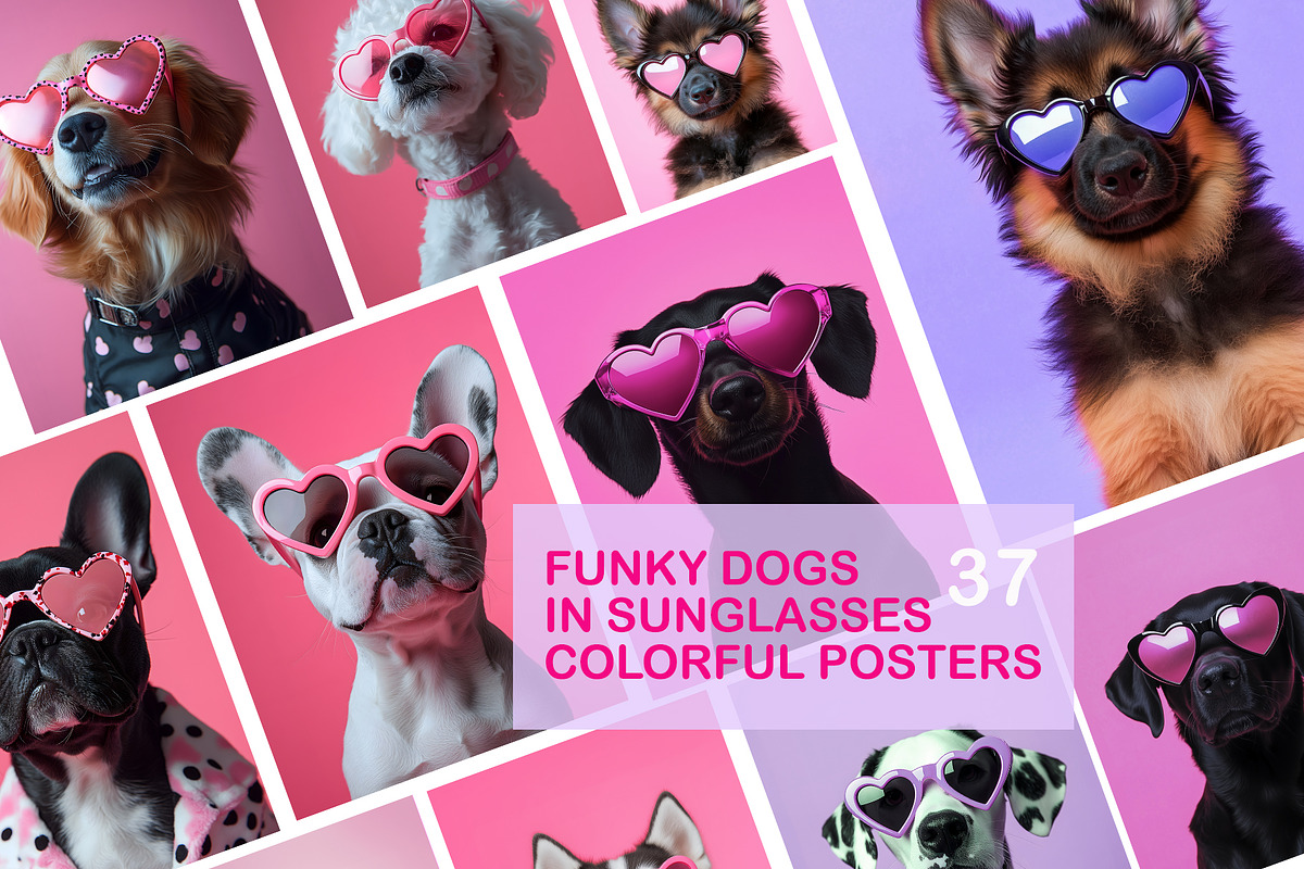 Funky Dogs in Sunglasses Poster Pack, an Illustration by HabitusDesigns (Photo 1 of 9)