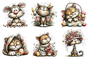 Whimsical Spring Easter Cats Clipart, an Illustration by Dream Creation (Thumbnail 5 of 7)