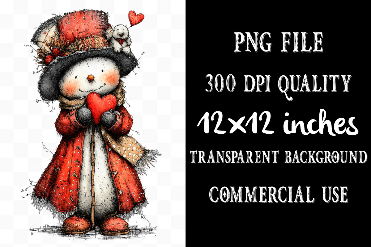 Valentine Whimsical Snowman Clipart, an Illustration by Designking (Photo 4 of 5)
