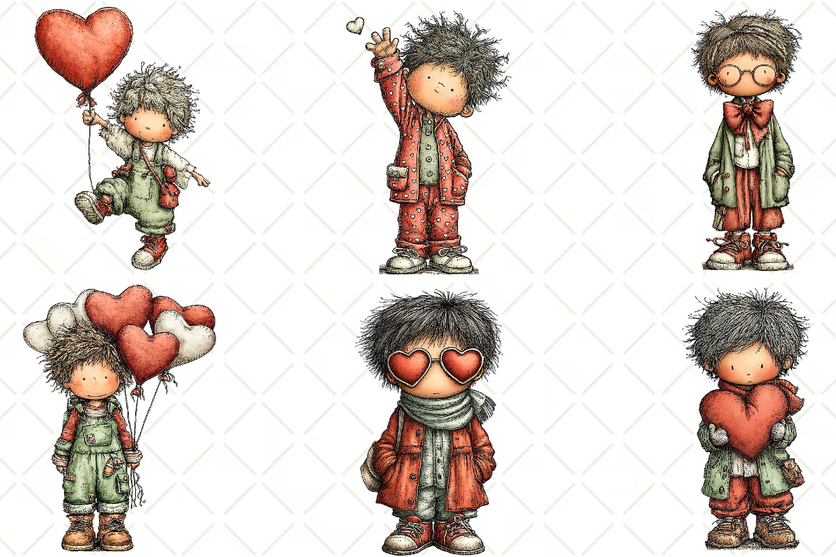 Quirky Valentine Boy Clipart, an Illustration by Black Bird Studio (Photo 3 of 6)