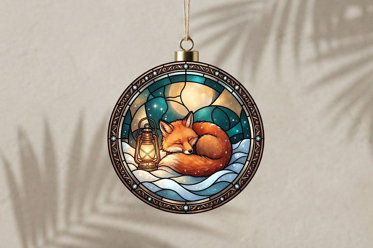 Stained Glass Fox Ornament Art, a Seasonal Illustration by CrexoraLab (Photo 3 of 3)