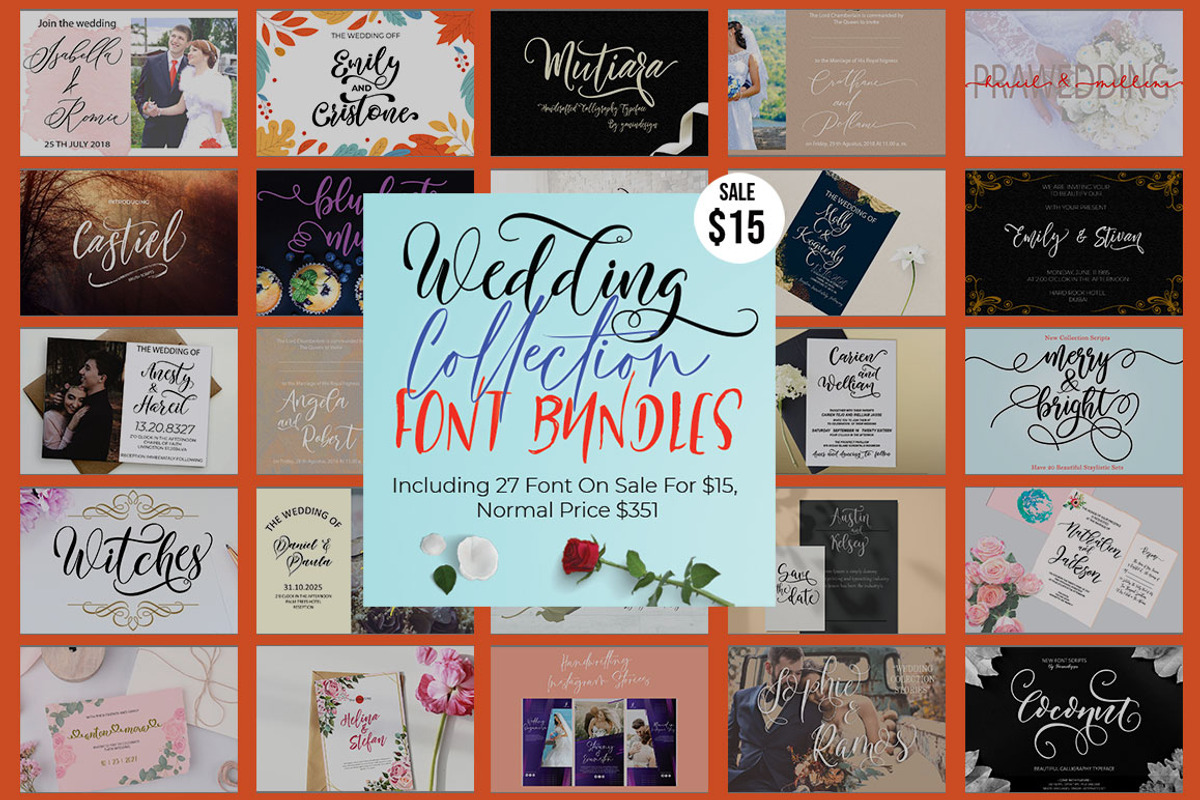 Wedding Collection Font Bundles, a Script Font by yanindesign (Photo 1 of 10)