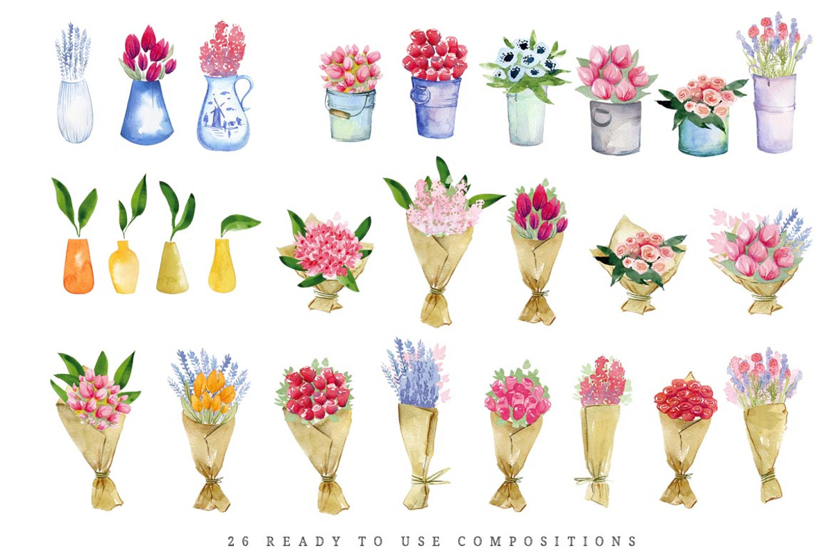 Watercolor flower shop, mother's day, a Texture Illustration by swiejko (Photo 2 of 6)