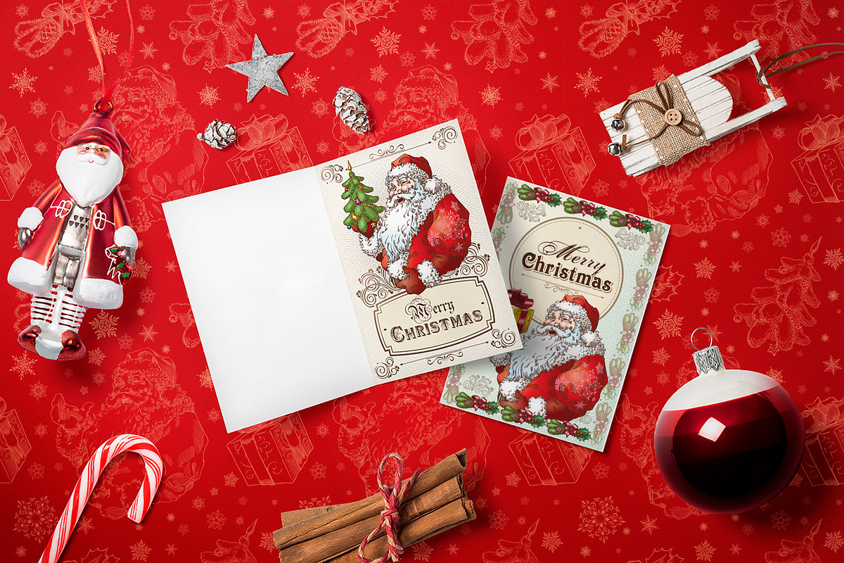 Vintage Santa Claus and objects, a Card Template by inshader (Photo 2 of 6)