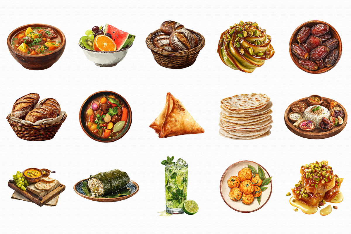 Watercolor Ramadan Iftar Food PNG, a Food Illustration by Libby Wishes (Photo 2 of 7)