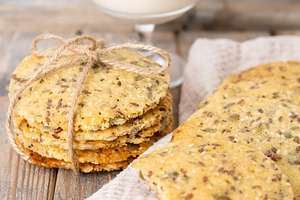 Rustic treat tasty cookies biscuits seeds milk, a Food & Drink Photo by Photo Drive Studio