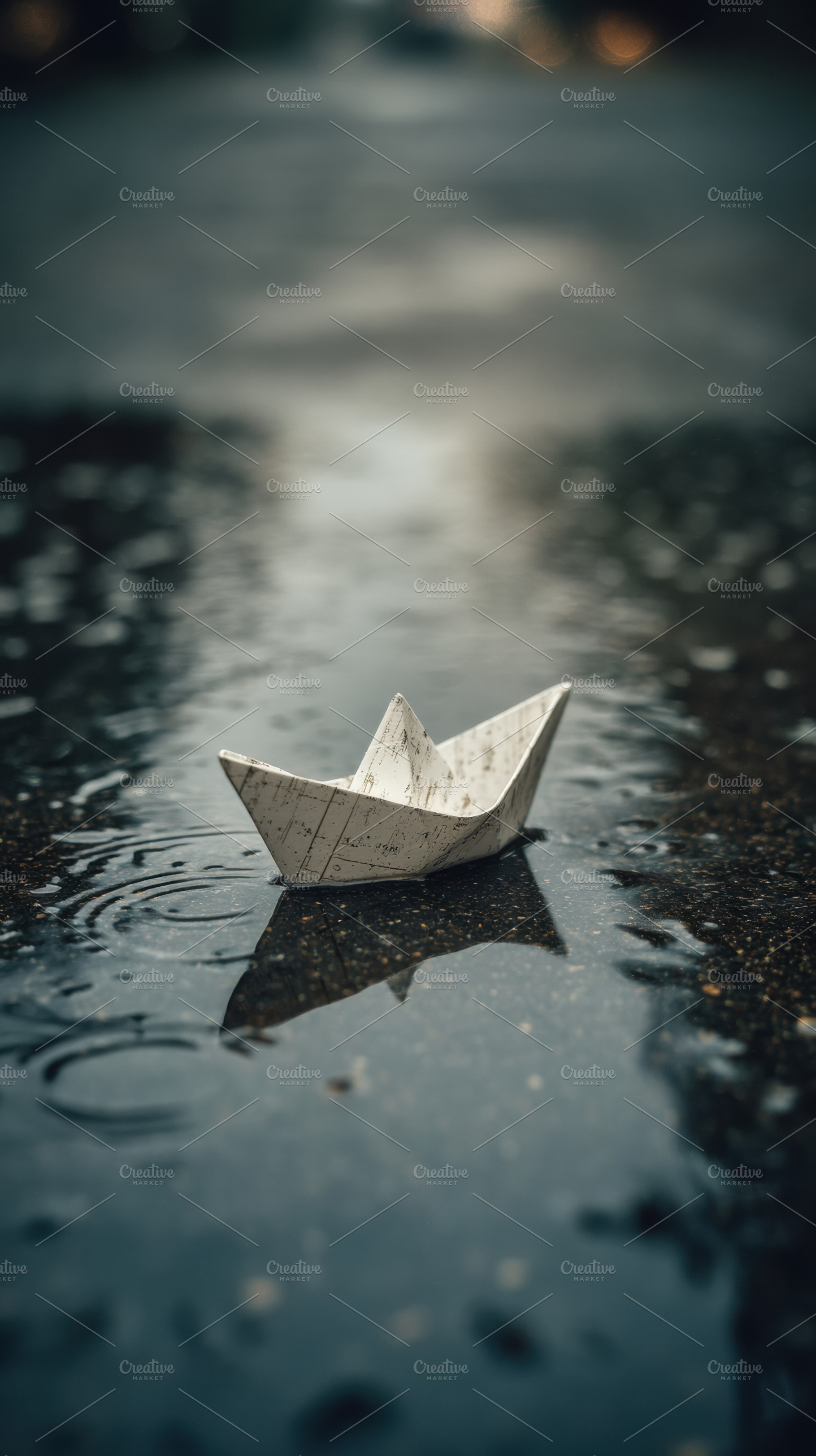 Lonely Paper Boat in Summer Rain, a Wallpaper Photo by Virgo Studio