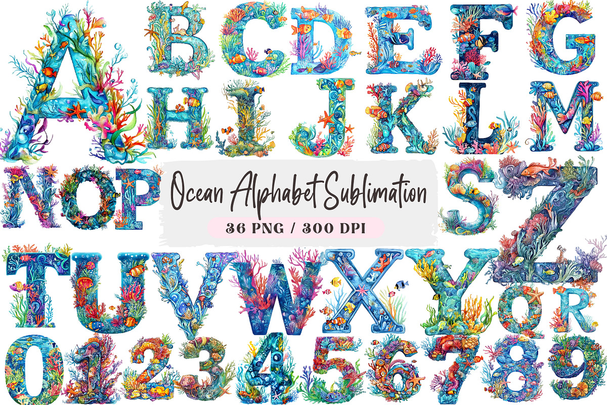 Ocean Alphabet Sublimation Clipart P, an Illustration by DreamArtGraphic (Photo 1 of 4)