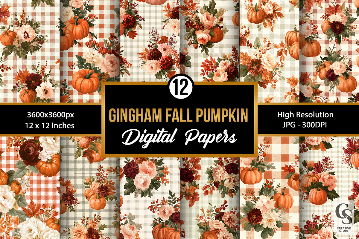 Fall Gingham Bouquet Flowers Paper, a Pattern Graphic by Creative Store (Photo 1 of 5)