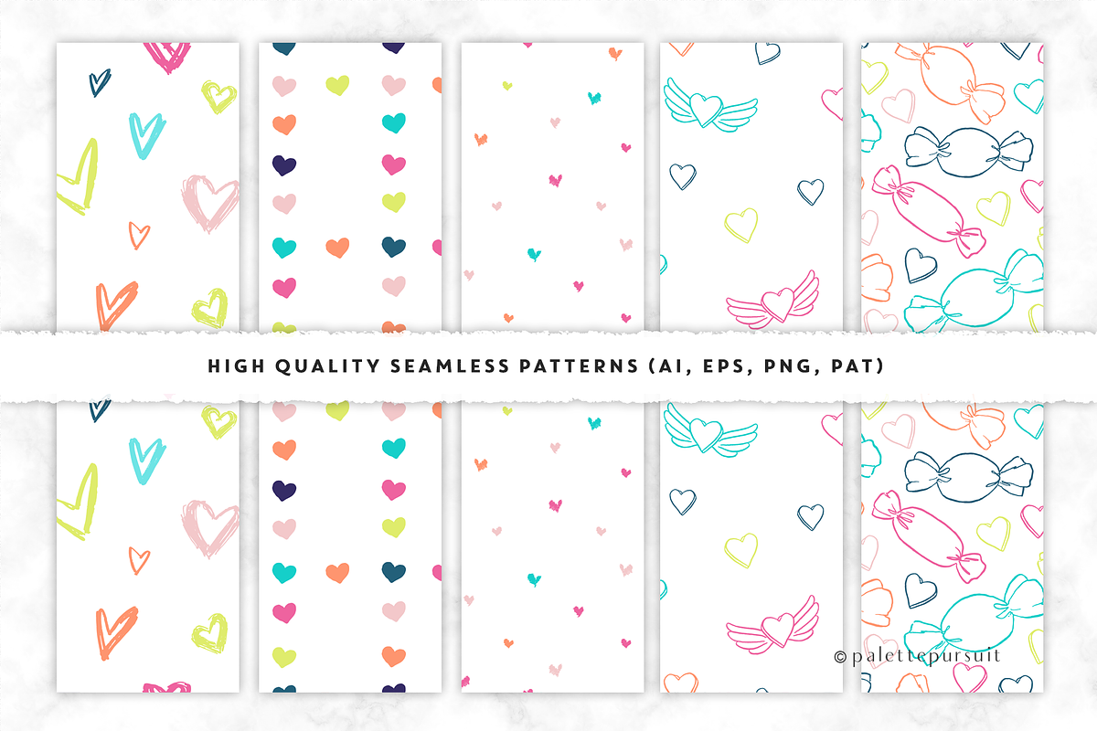 Candy hearts vector pattern set, SVG, a Pattern Graphic by Palette Pursuit (Photo 4 of 9)